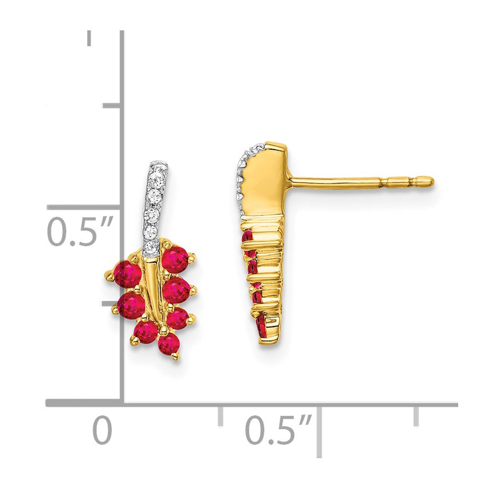 14k Ruby and Diamond Leaf Post Earrings