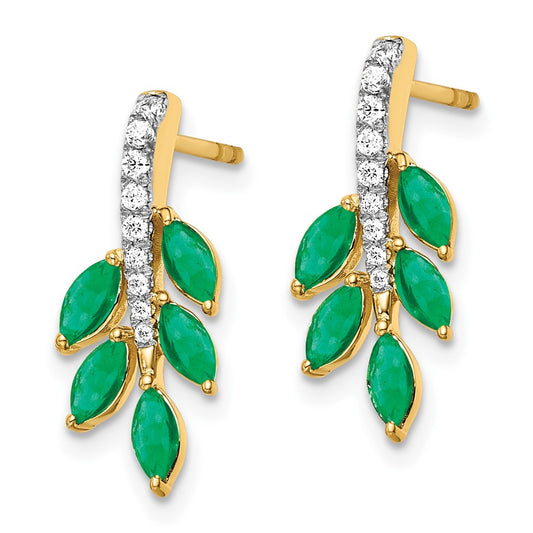 14k Emerald and Diamond Leaf Post Earrings