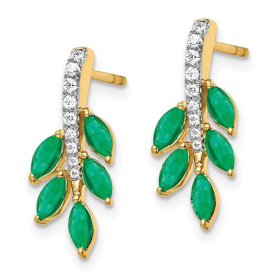 14k Emerald and Diamond Leaf Post Earrings