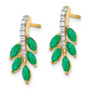 14k Emerald and Diamond Leaf Post Earrings