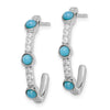 14k White Gold Turquoise and White Topaz J-hoop Post Earrings