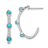 14k White Gold Turquoise and White Topaz J-hoop Post Earrings