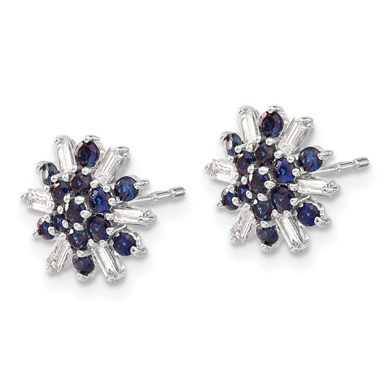 14k White Gold Sapphire and Diamond Snowflake Post Earrings