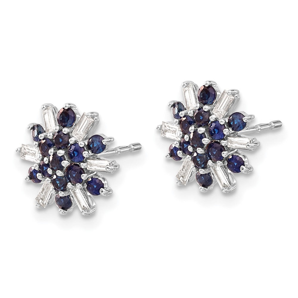 14k White Gold Sapphire and Diamond Snowflake Post Earrings
