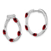14k White Gold Marquise Garnet and .26 carat Diamond Hoop Earrings