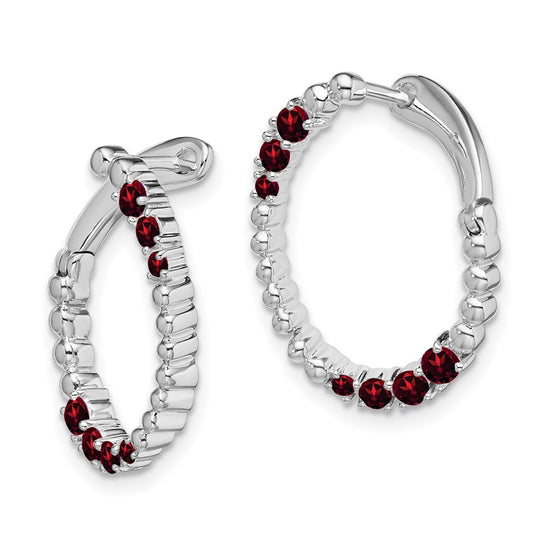 14k White Gold Amethyst Oval Hoop Earrings