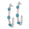 14k White Gold Turquoise and White Topaz J-hoop Post Earrings