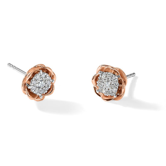 14k Two-Tone 1/4 carat Lab Grown Diamond VS/SI+ G+ Cluster Flower Post Earrings