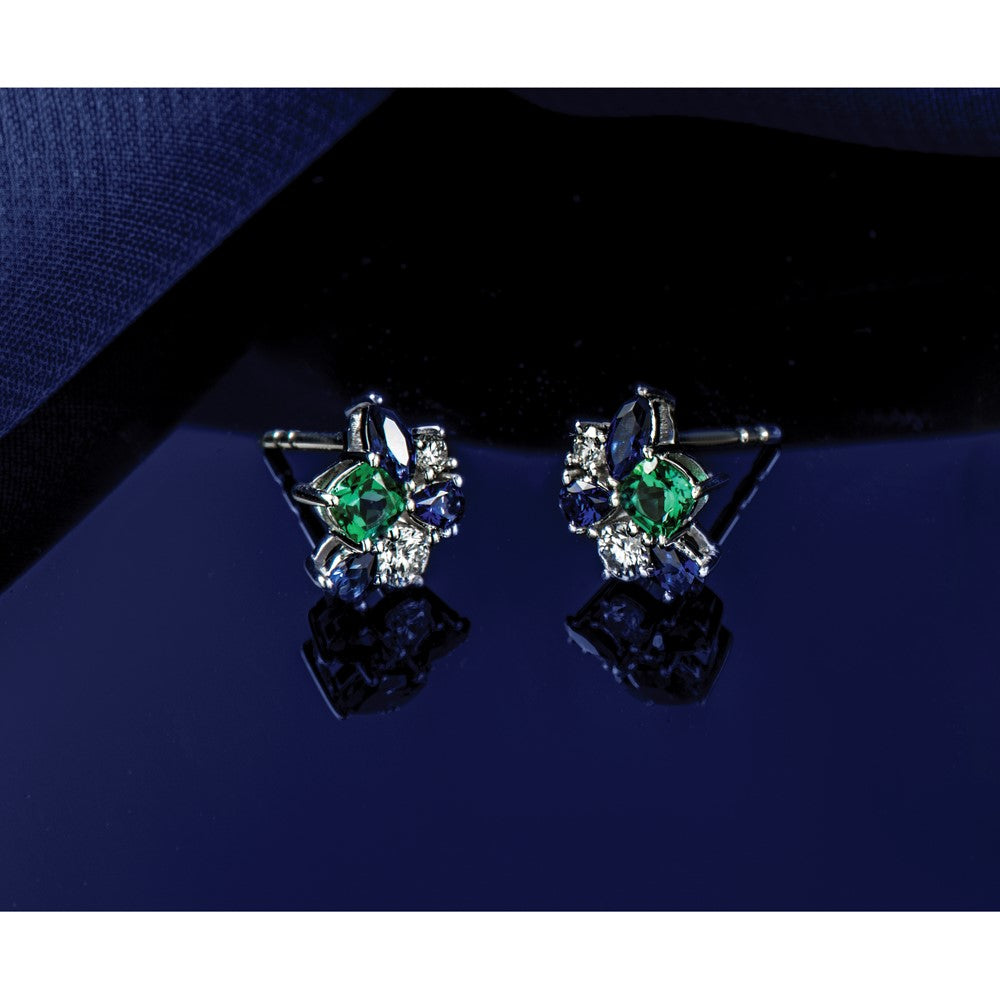 14k White Gold 1/5 carat Lab Grown Diamond VS/SI+ G+ and Created Emerald Post Earrings