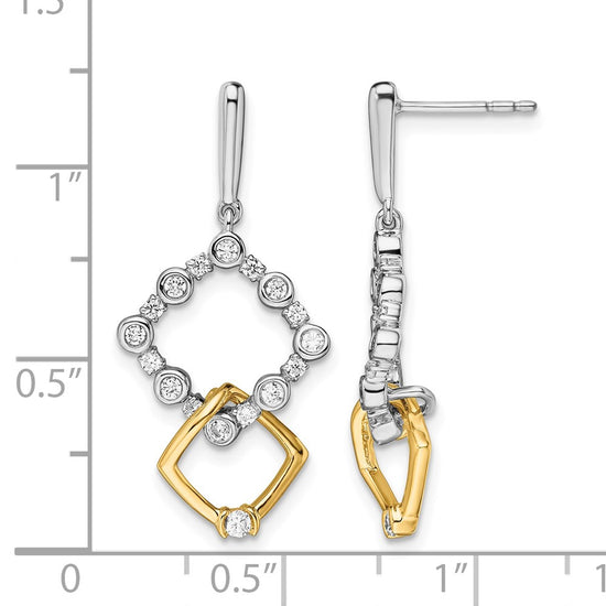 14k Two-tone 3/8 carat Lab Grown Diamond VS/SI+ G+ Fancy Square Drop Post Dangle Earrings