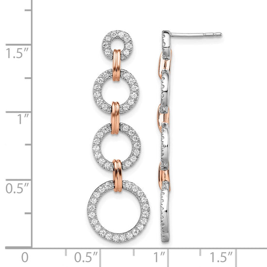 14k Two-Tone Rose and White Gold 5/8 carat Lab Grown Diamond VS/SI+ G+ Circle Post Dangle Earrings