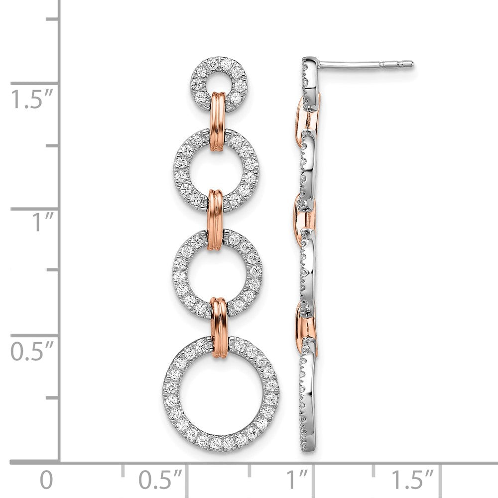 14k Two-Tone Rose and White Gold 5/8 carat Lab Grown Diamond VS/SI+ G+ Circle Post Dangle Earrings