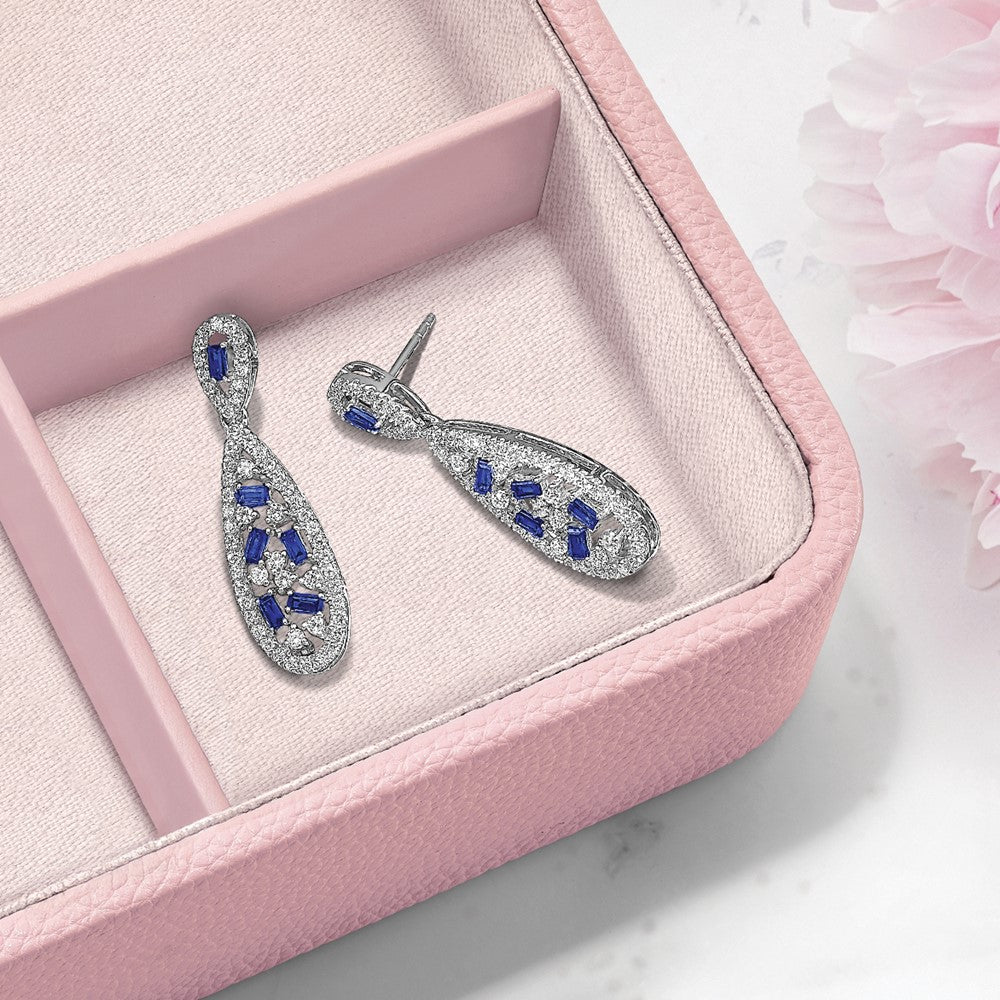 14k White Gold 1 carat Lab Grown Diamond VS/SI+ G+ and Created Sapphire Complete Dangle Teardrop Post Earrings