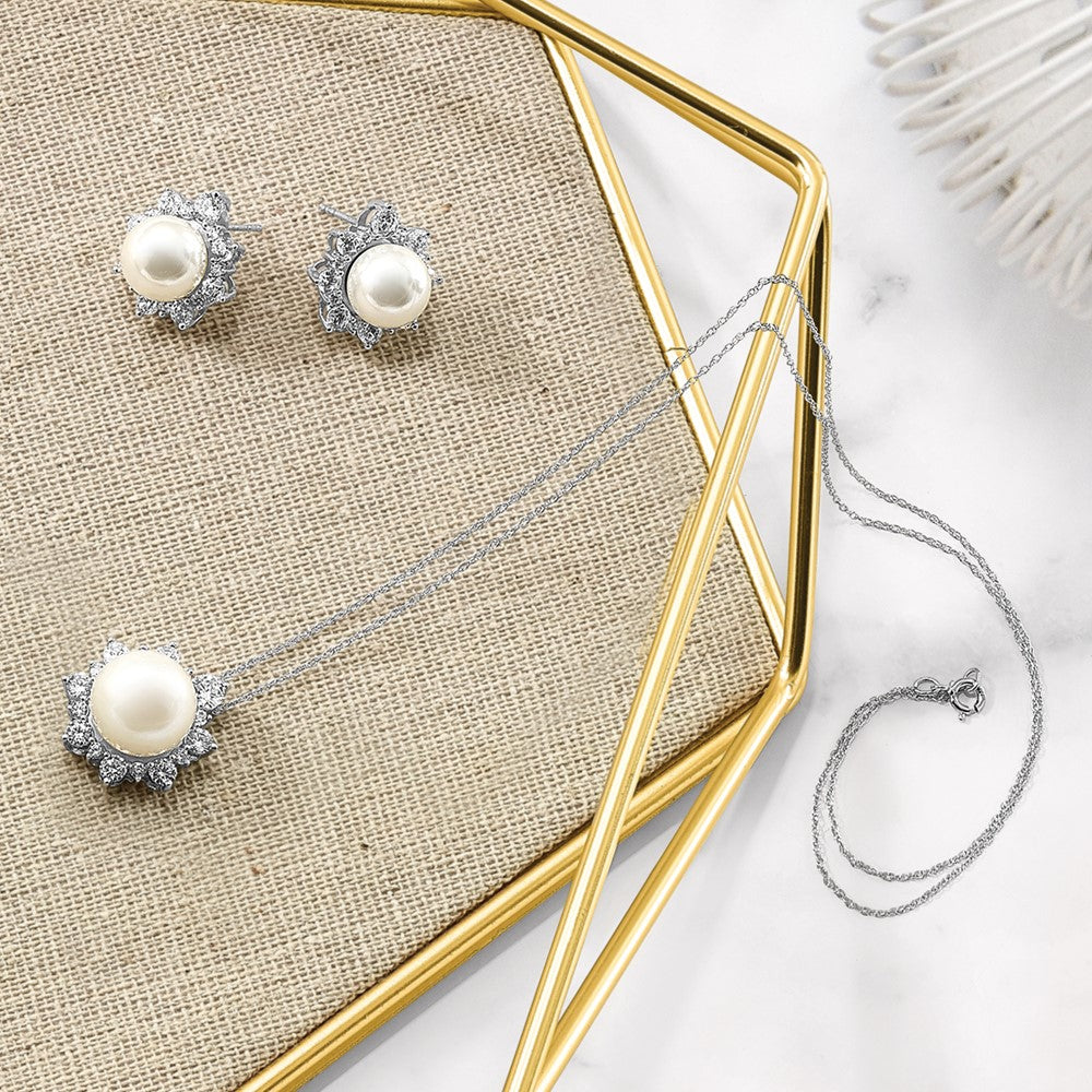 14k White Gold 5/8 carat Lab Grown Diamond VS/SI+ G+ and 7.00 mm Round Freshwater Cultured Pearl Complete Fashion Post Earrings