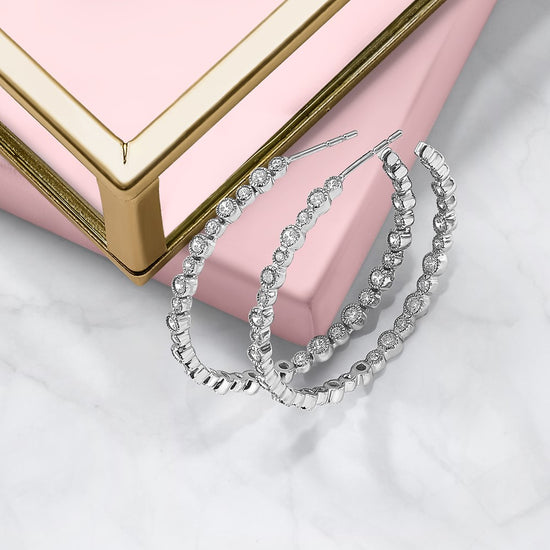 14k White Gold 1 1/2 carat Lab Grown Diamond VS/SI+ G+ Complete Circle Bezel Hoop Post Earrings