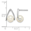 14k White Gold 6-7mm White Button Freshwater Cultured Pearl and .15 carat Diamond Post Earrings