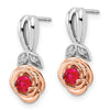 14K Two-tone White and Rose Gold Ruby and Diamond Flower Post Earrings