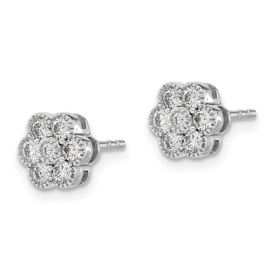 14k White Gold 1/2 carat Diamond Floral Post Earrings