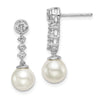 14k White Gold 6-7mm White Round Freshwater Cultured Pearl and .34 carat Diamond Dangle Post Earrings