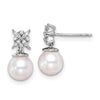 14k White Gold 6-7mm White Round Freshwater Cultured Pearl and .07 carat Diamond Dangle Post Earrings