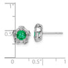14k White Gold 4.5mm Round Emerald and Diamond Post Earrings