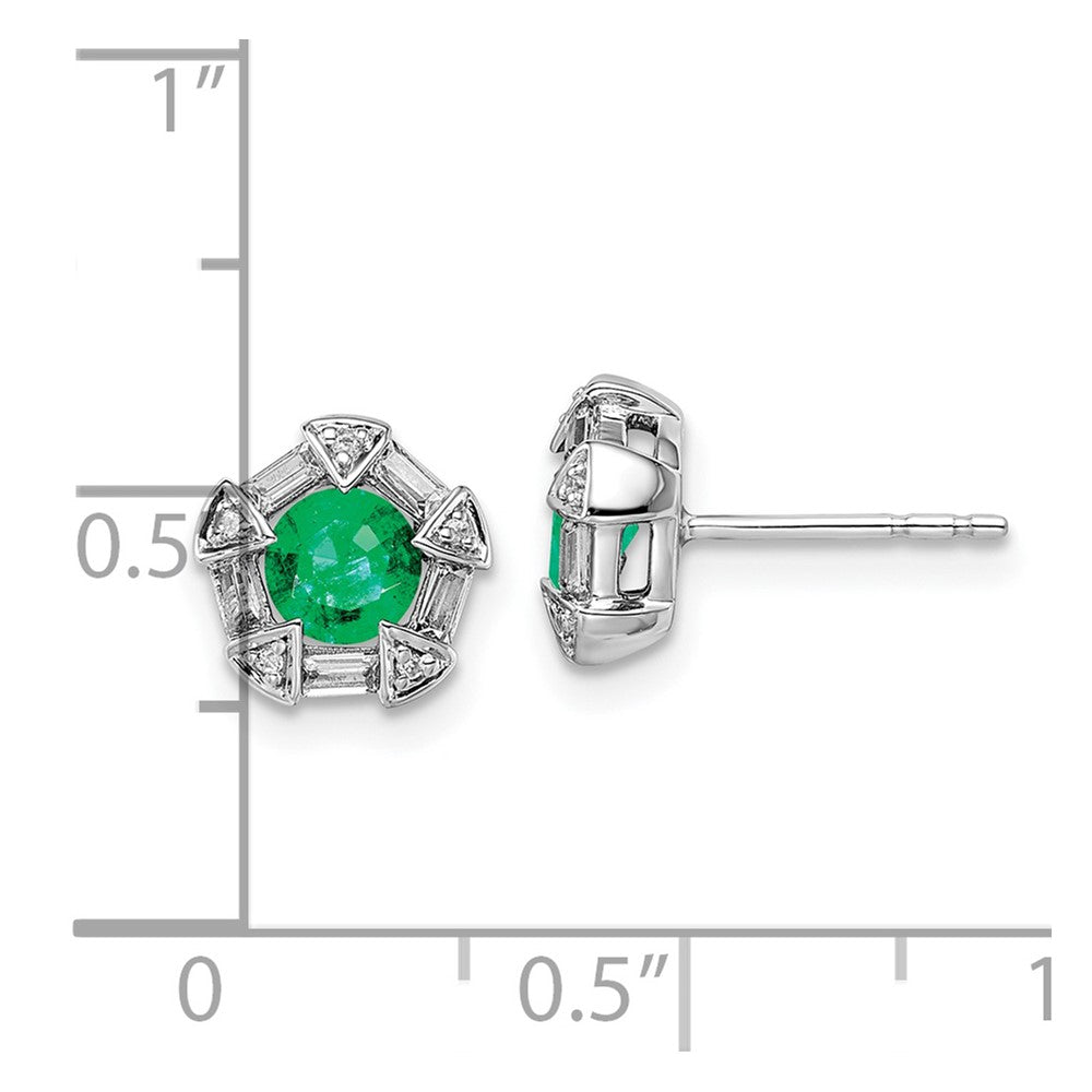 14k White Gold 4.5mm Round Emerald and Diamond Post Earrings