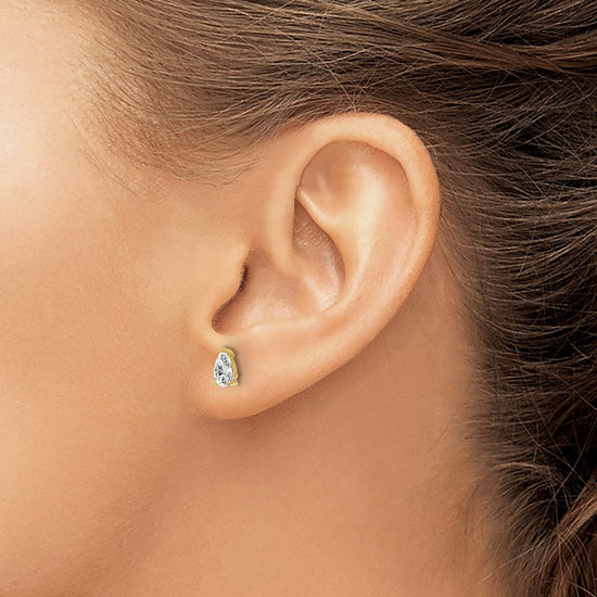 14k Yellow Gold 2/3 ctw Lab Grown Diamond VS/SI+ G+ Pear 4 Prong Heavy Wt. Stud Earrings