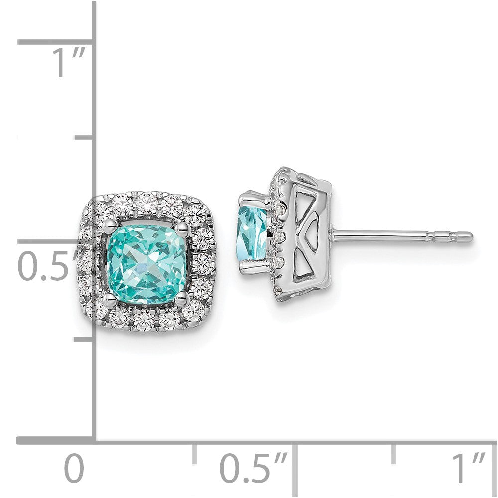Pure Serenity 14k White Gold 3/8 carat Lab Grown Diamond VS/SI+ G+ and Lab Created Paraiba Halo Post Earrings