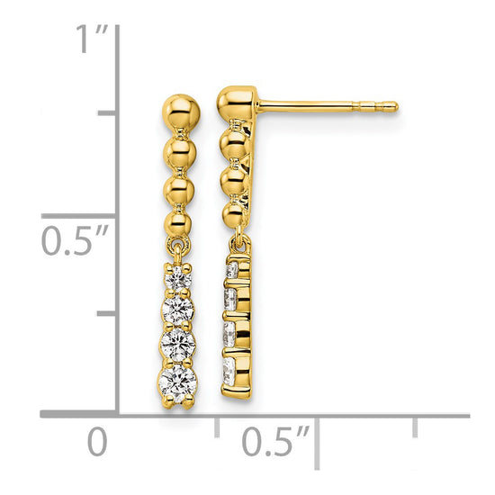 14k 1/3 carat Lab Grown Diamond VS/SI+ G+ Beaded Bar Dangle Post Earrings