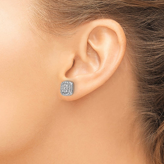 Diamond Squared Halo Post Earrings