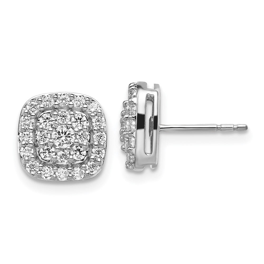 Diamond Squared Halo Post Earrings