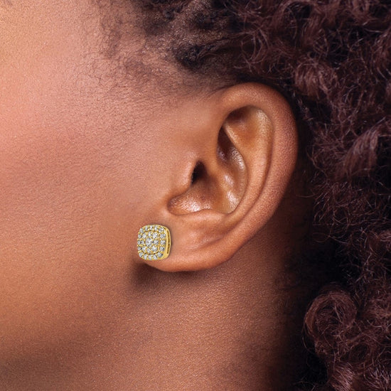 Diamond Squared Halo Post Earrings