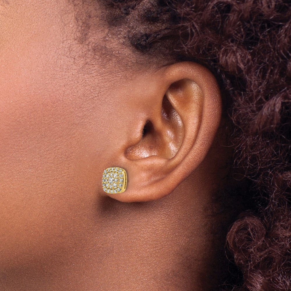 Diamond Squared Halo Post Earrings