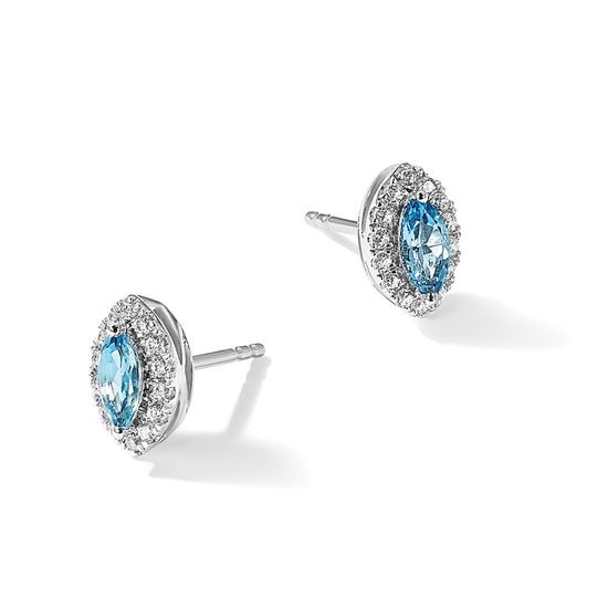 14k White Gold 1/5 carat Lab Grown Diamond VS/SI+ G+ and Blue Topaz December Birthstone Post Earrings