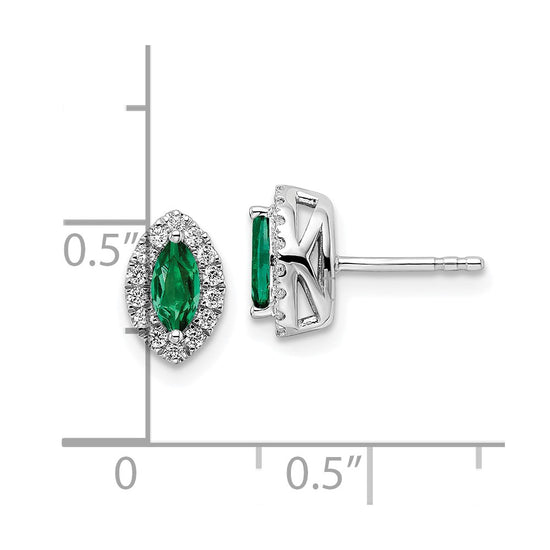 14k White Gold 1/5 carat Lab Grown Diamond VS/SI+ G+ and Lab Created Emerald May Birthstone Post Earrings