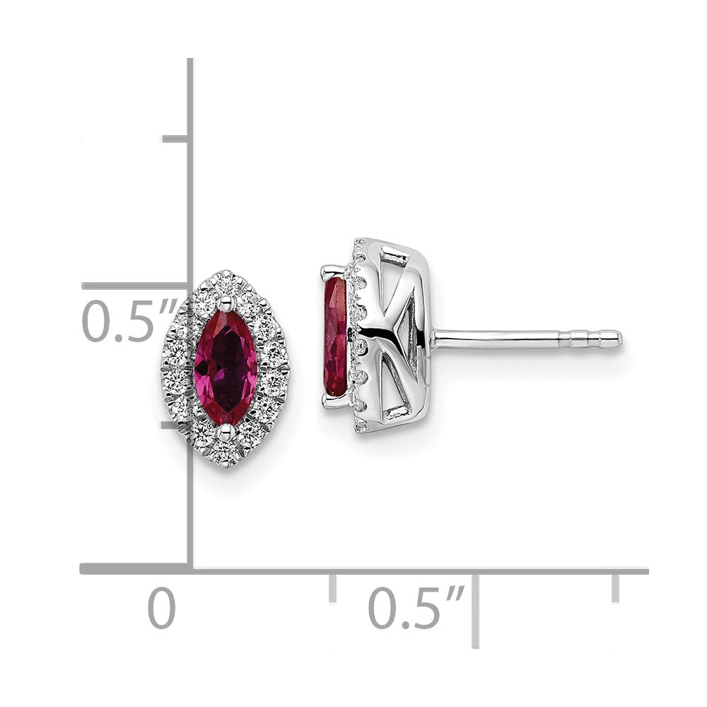 14k White Gold 1/5 carat Lab Grown Diamond VS/SI+ G+ and Lab Created Ruby July Birthstone Post Earrings