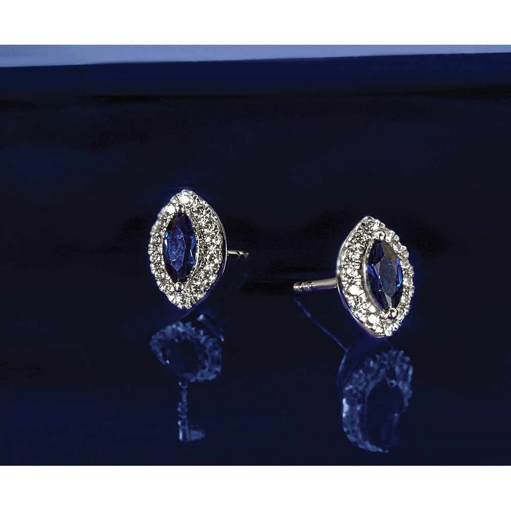 14k White Gold 1/5 carat Lab Grown Diamond VS/SI+ G+ and Lab Created Blue Sapphire September Birthstone Post Earrings