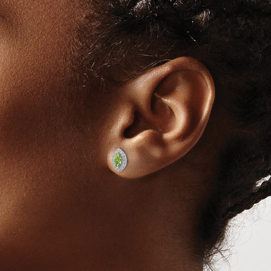 14k White Gold 1/5 carat Lab Grown Diamond VS/SI+ G+ and Peridot August Birthstone Post Earrings