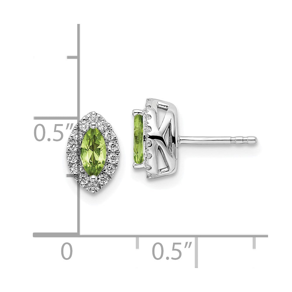14k White Gold 1/5 carat Lab Grown Diamond VS/SI+ G+ and Peridot August Birthstone Post Earrings