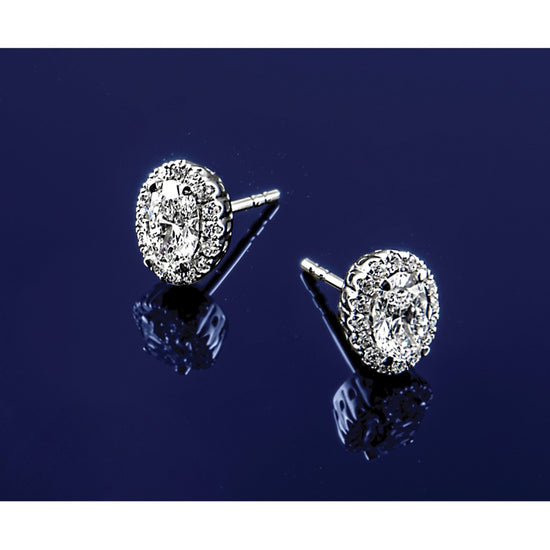 14k White Gold 1 1/5 carat Lab Grown Diamond VS/SI+ G+ Oval Halo Stud Earrings