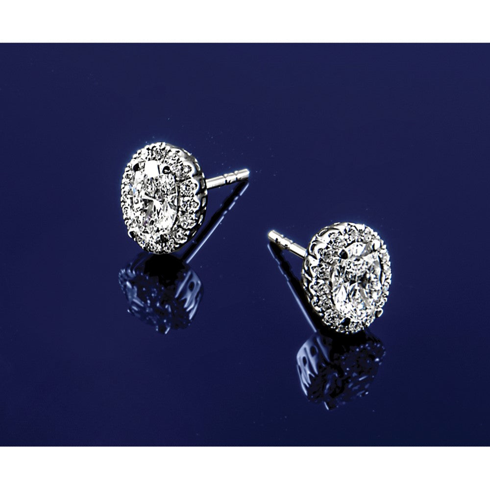 14k White Gold 1 1/5 carat Lab Grown Diamond VS/SI+ G+ Oval Halo Stud Earrings