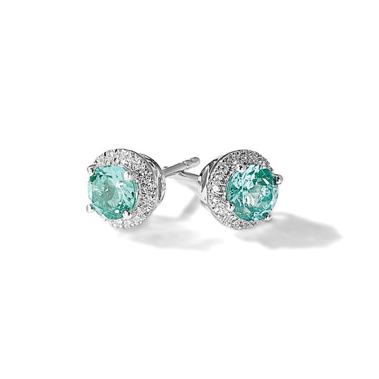 Pure Serenity 14k White Gold 1/8 carat Lab Grown Diamond VS/SI+ G+ and Lab Created Paraiba Post Earrings