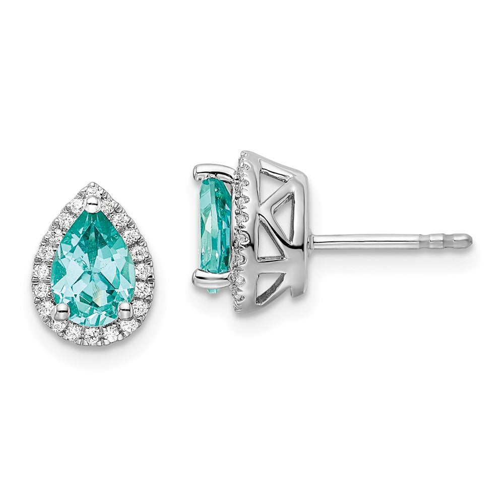 Pure Serenity 14k White Gold 1/6 carat Lab Grown Diamond VS/SI+ G+ and Lab Created Paraiba Pear Post Earrings