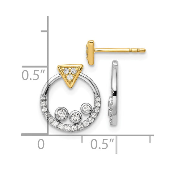14k Two Tone 1/4 carat Lab Grown Diamond VS/SI+ G+ Complete Triangle Post Earrings with Circle Dangle Earring Jacket