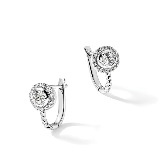 14k White Gold 7/8 carat Lab Grown Diamond VS/SI+ G+ Circle Hinged Hoop Earrings