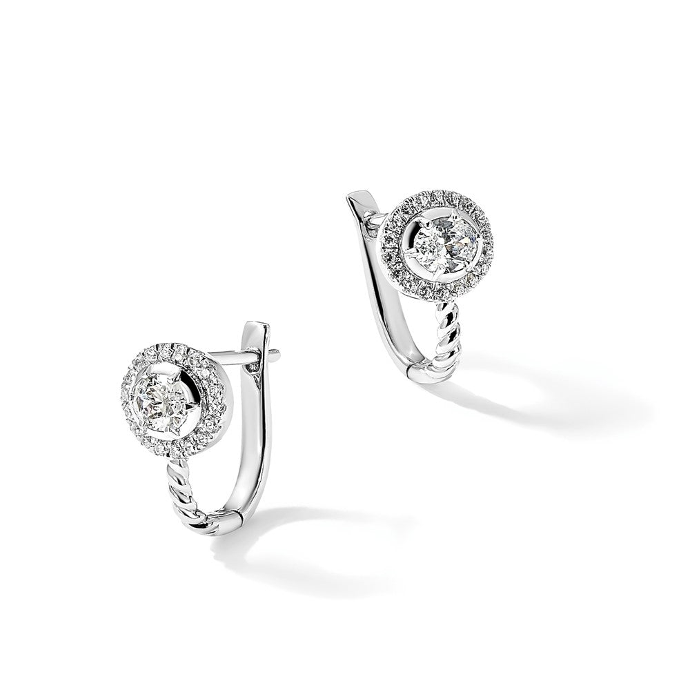 14k White Gold 7/8 carat Lab Grown Diamond VS/SI+ G+ Circle Hinged Hoop Earrings