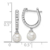 14k White Gold 1/10 carat Lab Grown Diamond VS/SI+ G+ and 5.50 mm Round Freshwater Cultured Pearl Complete Hinged Hoop Earrings