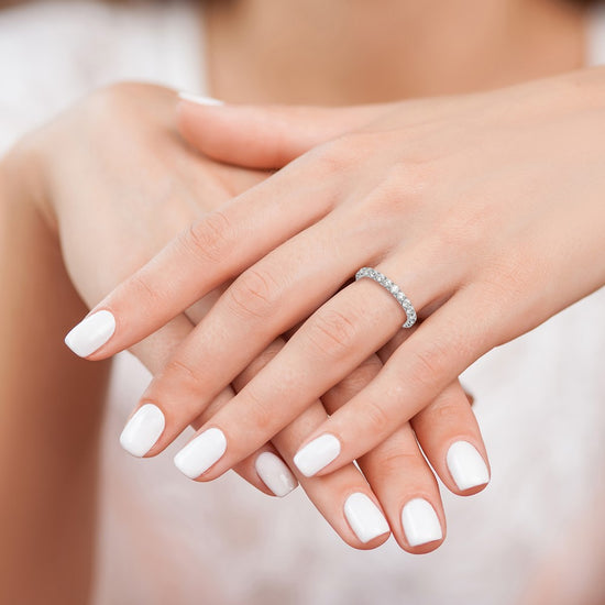 14k White Gold 1 1/2 carat Lab Grown Diamond VS/SI+ G+ Complete Size 6 Shared Prong Eternity Band