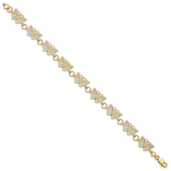 14k with White Rhodium Butterfly 7 inch Bracelet
