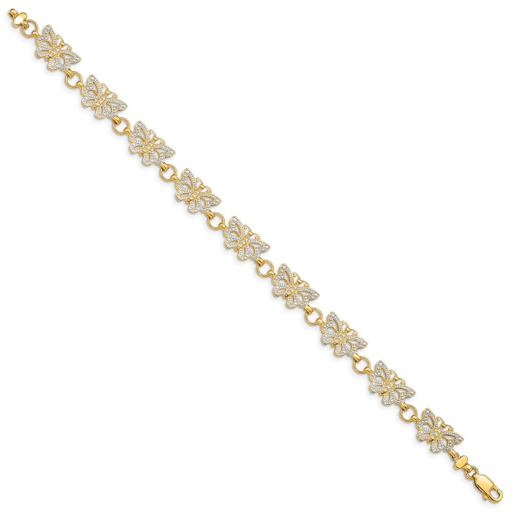 14k with White Rhodium Butterfly 7 inch Bracelet